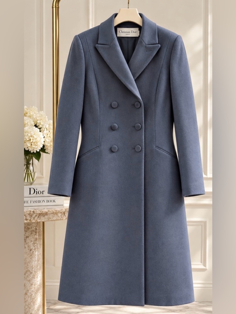 Christian Dior Navy Wool Silk Double Breasted Coat US 4 FR 36 Made Italy